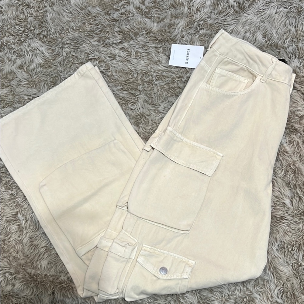 Forever 21 wide leg Cream Cargo Pants